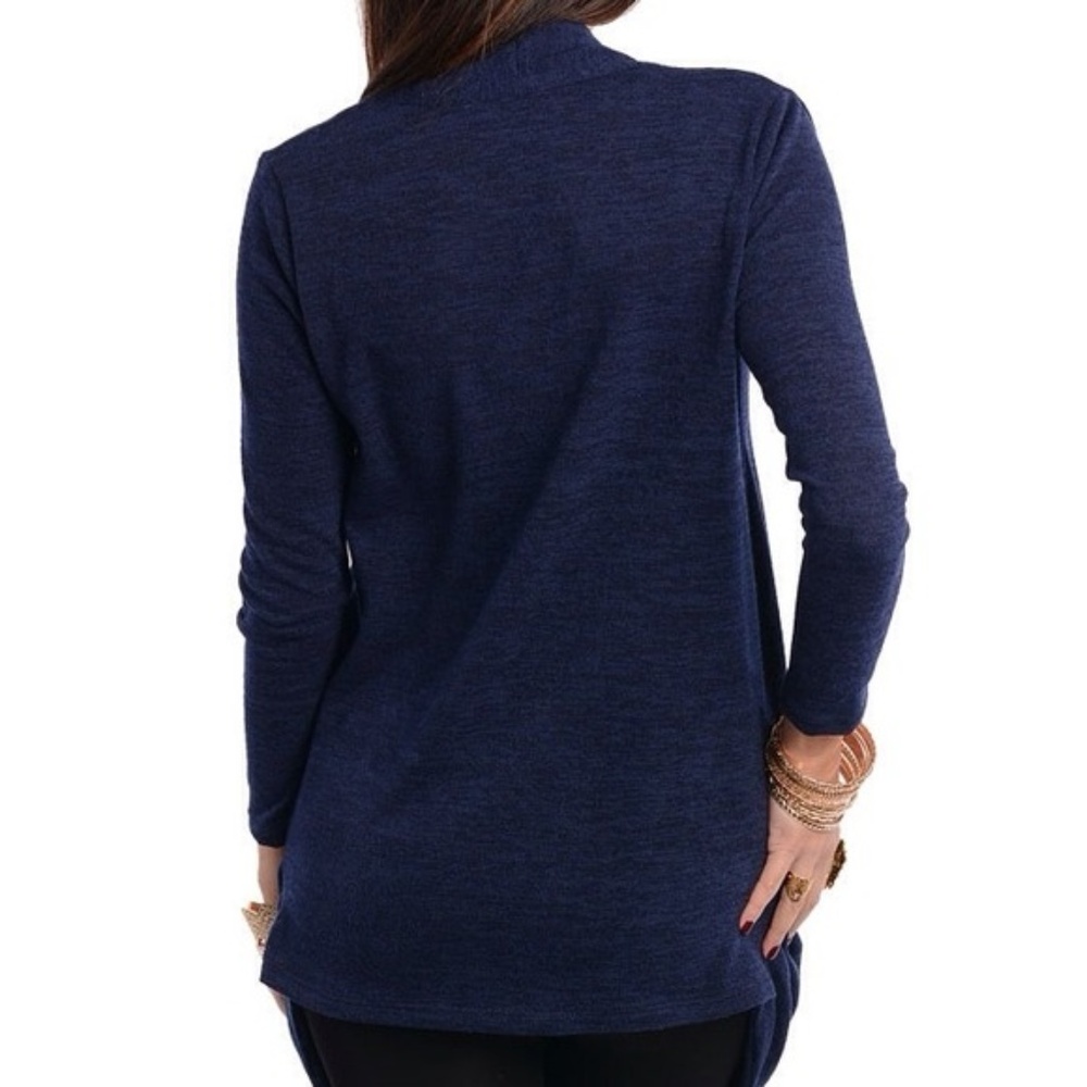 Navy Blue Cardigan with Soft Drape Effect - Picture 2 of 2